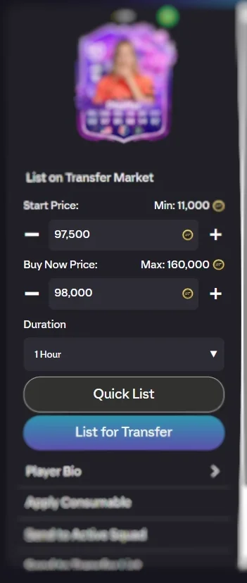 Quick list button with market price auto-fill