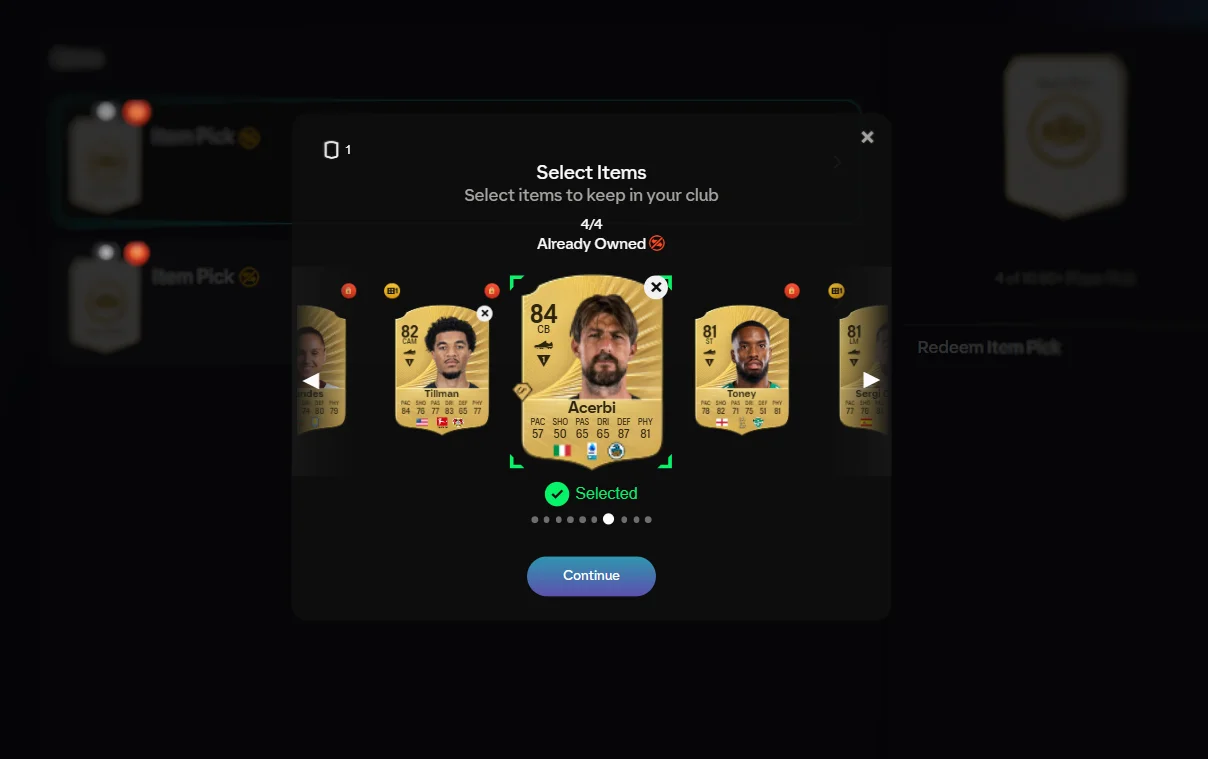 Redeemed pack items with market prices