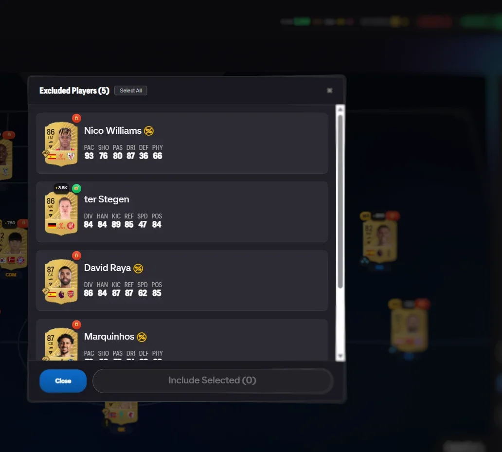 Excluded players management modal