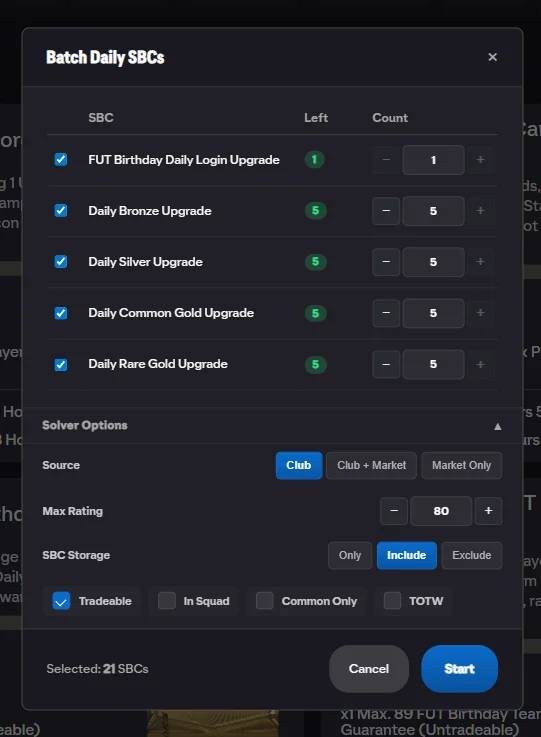 Batch Daily SBCs config